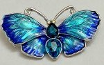Butterfly Crystal Rhinestone Brooch Pin Vintage Glass Insect Bug Aqua Royal Blue