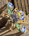 Bee Flower Rhinestone Brooch Pin Crystal Glass Ladybug Insect Daisy Vintage Blue