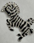 Zebra Horse Rhinestone Brooch Pin Enamel Crystal ALL Glass Clear Vintage Black