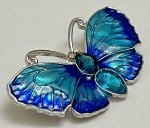 Butterfly Crystal Rhinestone Brooch Pin Vintage Glass Insect Bug Aqua Royal Blue