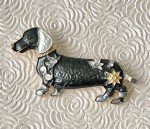Dachshund  dog vintage style brooch enamel on metal