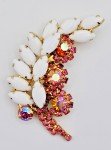 Vtg DeLizza & Elster Iridescent Juliana Pink White Leaf Feather Brooch Lapel Pin