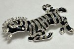Zebra Horse Rhinestone Brooch Pin Enamel Crystal ALL Glass Clear Vintage Black