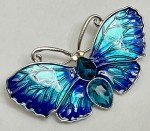 Butterfly Crystal Rhinestone Brooch Pin Vintage Glass Insect Bug Aqua Royal Blue