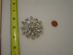 Big vintage rhinestone pin brooch 2.25" diameter 
