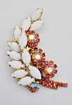 Vtg DeLizza & Elster Iridescent Juliana Pink White Leaf Feather Brooch Lapel Pin