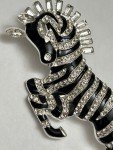 Zebra Horse Rhinestone Brooch Pin Enamel Crystal ALL Glass Clear Vintage Black