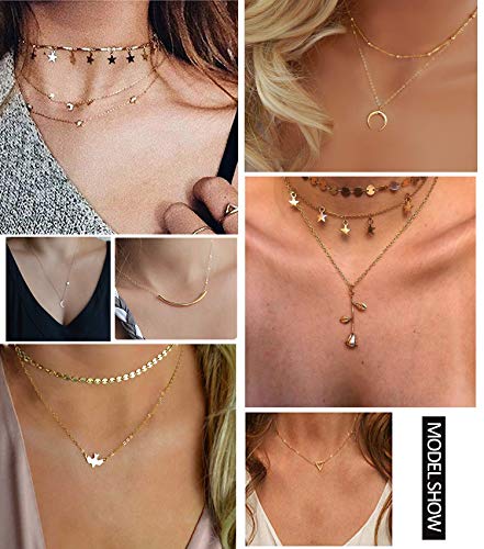 Honsny 20PCS 14K Gold Plated Choker Necklaces for Women, Dainty Gold Diamond Coin Pearl Pendant Simple Chain Necklace Set Cute Gold Layered Necklaces for Women Teen Jewelry Gifts