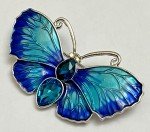 Butterfly Crystal Rhinestone Brooch Pin Vintage Glass Insect Bug Aqua Royal Blue