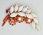 Vtg DeLizza & Elster Iridescent Juliana Pink White Leaf Feather Brooch Lapel Pin
