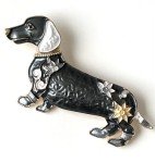 Dachshund  dog vintage style brooch enamel on metal