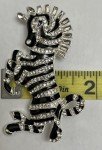 Zebra Horse Rhinestone Brooch Pin Enamel Crystal ALL Glass Clear Vintage Black
