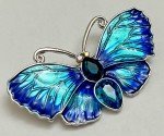 Butterfly Crystal Rhinestone Brooch Pin Vintage Glass Insect Bug Aqua Royal Blue