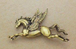 Vintage JJ Jonette Brass Tone Magical Glitter Winged Pegasus Fantasy Brooch Pin