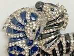 Zebra Crystal Rhinestone Brooch Pin ALL Glass Enamel Horse Vintage Black Blue