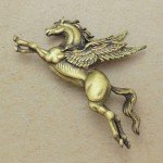Vintage JJ Jonette Brass Tone Magical Glitter Winged Pegasus Fantasy Brooch Pin