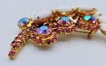 Vtg DeLizza & Elster Iridescent Juliana Pink White Leaf Feather Brooch Lapel Pin