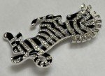 Zebra Horse Rhinestone Brooch Pin Enamel Crystal ALL Glass Clear Vintage Black