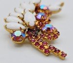 Vtg DeLizza & Elster Iridescent Juliana Pink White Leaf Feather Brooch Lapel Pin