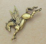 Vintage JJ Jonette Brass Tone Magical Glitter Winged Pegasus Fantasy Brooch Pin