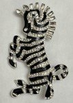 Zebra Horse Rhinestone Brooch Pin Enamel Crystal ALL Glass Clear Vintage Black
