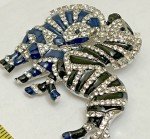 Zebra Crystal Rhinestone Brooch Pin ALL Glass Enamel Horse Vintage Black Blue