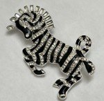 Zebra Horse Rhinestone Brooch Pin Enamel Crystal ALL Glass Clear Vintage Black