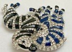 Zebra Crystal Rhinestone Brooch Pin ALL Glass Enamel Horse Vintage Black Blue