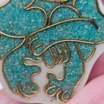 Vintage Bakelite? Plastic Brooch Turquoise Sitting Monkey Golden Outline Scarf