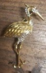 VTG Clear Rhinestone & Gold Tone Stork Brooch - Unbranded