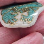 Vintage Bakelite? Plastic Brooch Turquoise Sitting Monkey Golden Outline Scarf