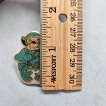 Vintage Bakelite? Plastic Brooch Turquoise Sitting Monkey Golden Outline Scarf