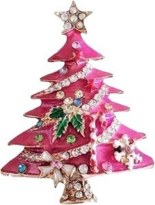 Pink Christmas Tree Rhinestone Brooch, Vintage Colored Christmas Tree 1Pcs Pink