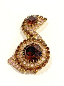 AUSTRIA VINTAGE BROWN PINK AMBER RHINESTONE Pin Brooch TREBLE CLEF DUCK ABSTRACT