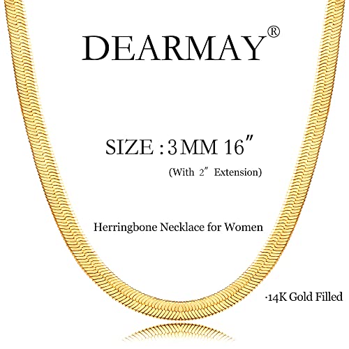 DEARMAY 14K Gold Necklace for Women Dainty Gold Choker Herringbone Necklaces for Women Simple Minimalist Thin Snake Chain Necklace Gold Jewelry for Women Teen Gifts