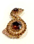 AUSTRIA VINTAGE BROWN PINK AMBER RHINESTONE Pin Brooch TREBLE CLEF DUCK ABSTRACT
