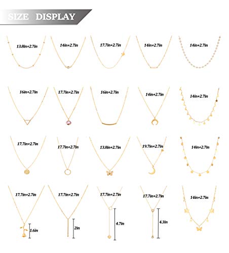 Honsny 20PCS 14K Gold Plated Choker Necklaces for Women, Dainty Gold Diamond Coin Pearl Pendant Simple Chain Necklace Set Cute Gold Layered Necklaces for Women Teen Jewelry Gifts