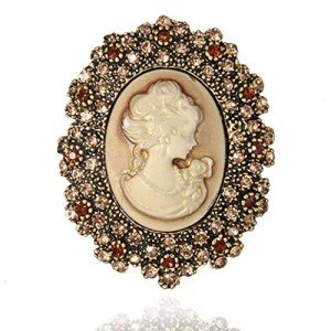 Victorian Vintage Beauty Lady Portrait Brooch Pins with Crystal Rhinestones, Retro Gold Tone Brooches for Women Fashion Jewelry (Gold)