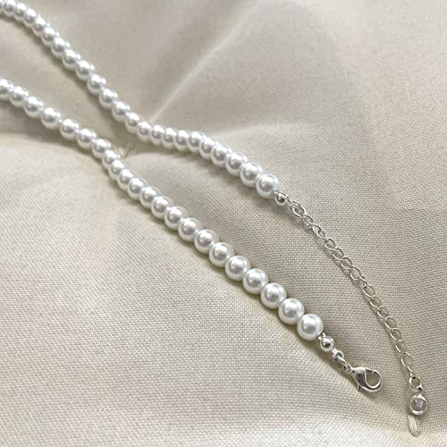 Zeffy Pearl Necklace for Women, 6MM Dainty Round Imitation Pearl Choker Necklace Wedding Pearl Necklace Delicate Jewelry for Women Simple Bridesmaid Jewelry Gifts