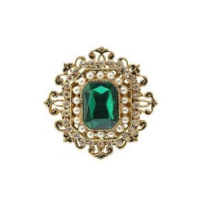 Antique Rhinestone Brooch Pin for Women Girls Gold Tone Vintage Baroque Rectangle Crystal Shell Pearl Victorian Style Brooches Lapel Pins Elegant St Patrick's Day Festival Ornament Jewelry Gift (Green CZ)