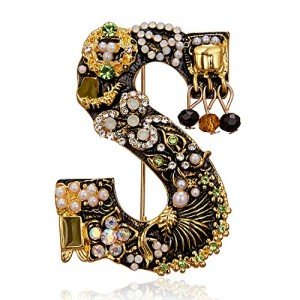 RINHOO Crystal Pearl Initial Brooch Gold Plated Enamel Colorful Letter Alphabet Breastpin Pin Jewelry for GIFTS (Letter -S)