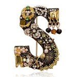 RINHOO Crystal Pearl Initial Brooch Gold Plated Enamel Colorful Letter Alphabet Breastpin Pin Jewelry for GIFTS (Letter -S)