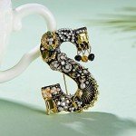 RINHOO Crystal Pearl Initial Brooch Gold Plated Enamel Colorful Letter Alphabet Breastpin Pin Jewelry for GIFTS (Letter -S)
