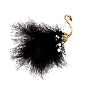 Vintage Feather Swan Brooch Pin for Women Girls Fashion Shell Pearls Black Animal Bird Brooches Lapel Pins Cute Dress Accessories Birthday Halloween Christmas Jewelry Gift