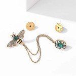Vintage Honey Bee Brooch Pins for Women Men CZ Crystal Lapel Pin Badge Hanging Tassel Chains Collar Brooches Pin Shirt Collar Pins Hat Scarf Tie Pins Accessories
