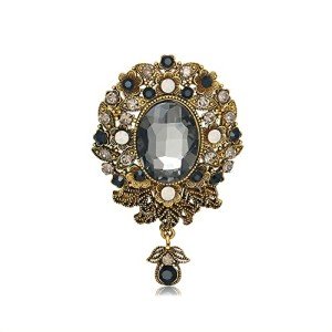 Vintage Teardrop Diamond Brooch Pin for Women Men Crystal Elegant Flower Badge Brooches Laple Pins Scarf Clip Boutonniere Corsage for Clothes Dress Hats Bags Accessory (Black)
