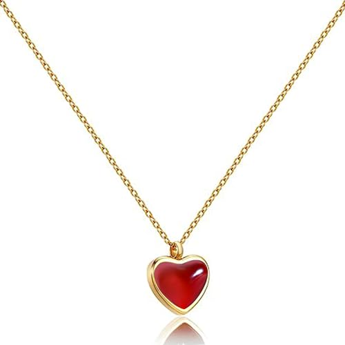 Carnelian Heart Necklace for Women as Gifts for her, Red Necklace 18K Gold Red Heart Necklace for Girls as Everyday Birthday Wedding Necklace,Carnelian Jewelry as Coquette Accessories from TZPI