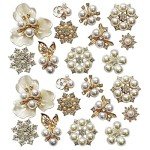 Qililandiy 22 Pieces Pearl Rhinestone Buttons Rhinestone Faux Pearl Embellishments Pearl Brooch Alloy Floral Charms Pendants for Jewelry Making