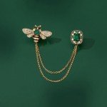 Vintage Honey Bee Brooch Pins for Women Men CZ Crystal Lapel Pin Badge Hanging Tassel Chains Collar Brooches Pin Shirt Collar Pins Hat Scarf Tie Pins Accessories