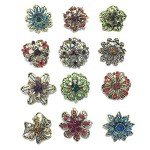 Ezing 12pcs Lot Antique Vintage Gold Plated Crystal Brooch for Wedding Bouquet (I)